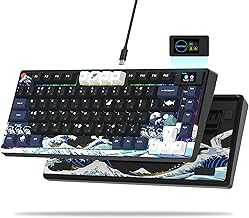 K80 75% Keyboard with Color Multimedia Display Mechanical Gaming Keyboard, Wired Hot Swappable Gasket Mount RGB Custom Key Board, Pre-lubed Stabilizer for Mac/Win, Black Kanagawa