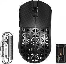 R5 Ultra Wireless Gaming Mouse,Carbon Fiber Shell 39g Superlight,PAW3950MAX Nordic 52840 MCU 8K Polling 42K DPI Optical Sensor,BT/2.4G/USB-C Wired Mice with Coiled Cable-Black&Griptape
