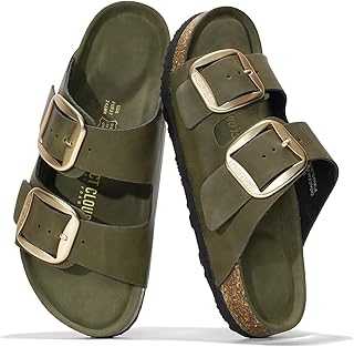 Genuine Leather Flat Sandals for Women 2025 Comfortable Beach Essentials Womens Sandals Memory Foam Vacation Essentials Slides for Women Footwear (Santorini)