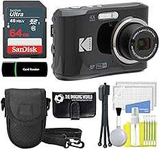 Kodak PIXPRO FZ45 16MP Digital Camera 4X Optical Zoom 27mm Wide Angle 1080P Full HD Video 2.7" LCD Camera (Black) + 64GB Card and Reader + Case + Memory Wallet + Tripod + Cleaning Bundle