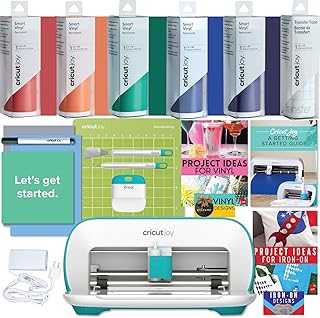 Joy Machine with Rainbow Smart Adhesive Vinyl, Starter Tool Set and Transfer Tape Bundle - Beginner Bluetooth Craft Cutting Machine Kit for Customized Cards, Small Decor Projects and Decals
