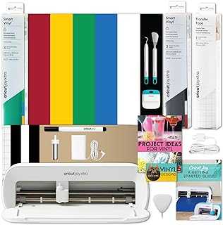 Joy Xtra Cutting Machine with Rainbow Smart Vinyl Sampler Packs and Tools Bundle - Beginner Portable Bluetooth Compatible Craft Cutting Machine and Cutting Materials