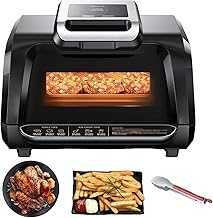 Air Fryer Combo 7-in-1 with See-Through Window, 1750W Electric Grill & Low Smoke Cooker, Rapid Heating 450°F, 4QT Capacity, Non-Stick Plates & Silicone Tongs Included