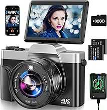 4K Digital Camera for Photography with WiFi, 2025 Latest Auto-Focus Vlogging Camera for YouTube Video 3'' 180° Flip Screen 16X Zoom Anti-Shake 4K Cameras with SD Card, 2 Batteries & Battery Charger