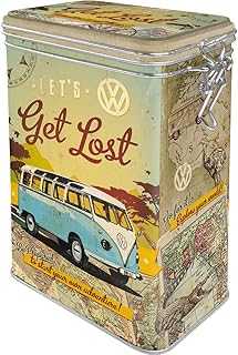 Nostalgic-Art Retro coffee tin box, 44 oz, VW Bulli – Let's Get Lost – VW Bus Gift idea, Official License Product (OLP), metal clip top can, vintage design