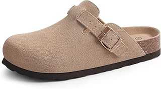 Genuine Suede Clogs for Women Men Soft Cork Footbed Leather Mules Comfort Potato Shoes with Arch Support
