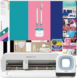 Joy Xtra and EasyPress Mini with Iron-On Vinyl Sampler Pack and Tool Kit Bundle - Cutting Machine with Small Heat Press and HTV Accessories, Cricut Beginner Kit with Everything to Get Started