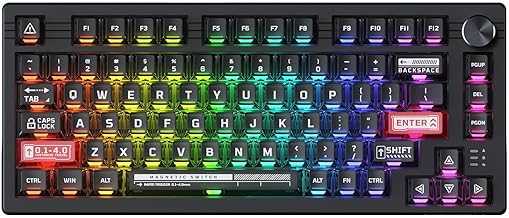 EK75RT Rapid Trigger Wired Gaming Keyboard, Hall Effect Magnetic Switch Mechanical Keyboard, Adjustable Actuation, 75% TKL with Knob, Magnetic Sensing RGB Backlit, Translucent Keycaps for FPS