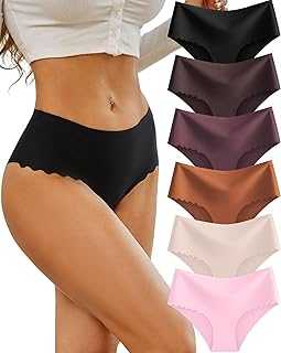 High Waisted Seamless Underwear for Women No Show Panties Cheeky Scalloped Edge Bikini Breathable Briefs 6 Pack