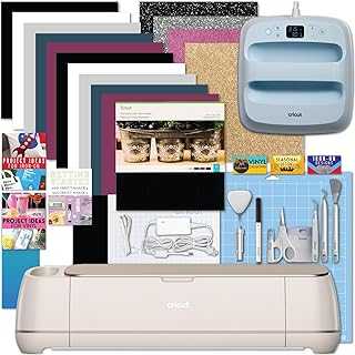 Maker 4 with Easy Press 3 Machine and Iron-On Combo Bundle - Craft Cutting Machine and Heat Press Combo Set, Cricut Machine Kit for Beginners and Gifts, DIY Apparel and Tote Bags, HTV Materials