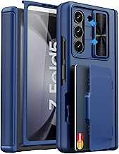 for Samsung Galaxy Z Fold 5 Case with Hinge Protection & Card Holder, Built-in Screen Protector & Sliding Lens Cover, Sturdy Durable Protective Phone Cover Case for Galaxy Z Fold 5, Blue