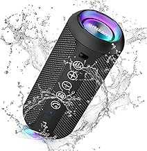 Portable Bluetooth Speaker: IPX7 Waterproof, 24W Loud Sound, Deep Bass, Bluetooth 5.3, LED Lights, Wireless Stereo Pairing, 30H Playtime, for Home/Outdoor/Party/Beach, Birthday Gift (Black)