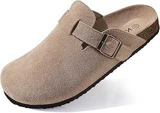 Women's Suede Clogs Leather Mules Cork Footbed Sandals Potato Shoes with Arch Support