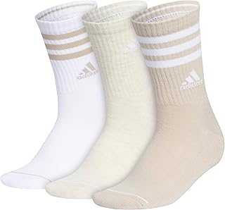 Women's Crew Socks, 3-Stripe Cushioned Socks with Arch Compression, Comfortable, Stylish and Sweat-Wicking, 3-Pack
