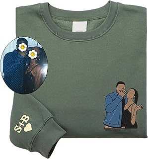 Custom Embroidered Portrait from Photo Sweatshirt, Personalized Embroidered Couple Hoodie, Line Art Photo Sweatshirt, Personalized Portrait Crewneck, Embroidered Family Portrait Hoodie Multi