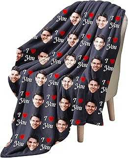Photo Blanket with I Love You and Red Heart Costom, Blankets & Throws Personalized, Custom Gifts for Mom and Dad on Birthday, Gifts for Bf