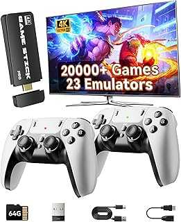 Retro Gaming Console, 20,000+ Retro Game Stick, 23 Emulators, 4K HD TV Game Stick, Built-in Classic Video Games, Plug & Play Game Console for TV with 2 Wireless Controllers