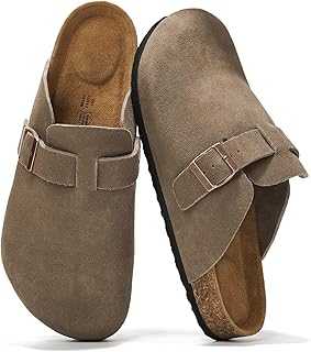 Mens Clogs - Full Grain Genuine Leather Memory Foam Clogs for Men Arch Support Cork Footbed - Non Slip Platform Mules (Brooklyn)