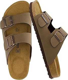 Lane Cork Footbed Mens Sandals, Adjustable Buckle Comfort Slides for Men, Genuine Leather Insole Summer Sandals Men Footwear