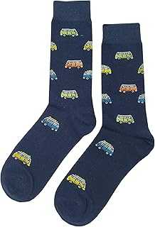 VW Bus Dress Socks Funny Novelty Crazy Fun Design Men Size 8-12 Cotton Casual Crew Colorful Funky Fancy Socks Gift for Men
