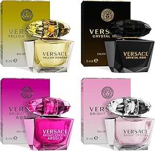 Perfume for Women Set of 4 Mini, Bright Crystal, Yellow Diamond, Crystal Noir, Bright Crystal Absolu, Perfume for Women Fragrance Sampler Set Designer Womens Samples (4 Count, 0.17 oz)