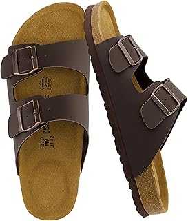Lane Cork Footbed Mens Sandals, Adjustable Buckle Comfort Slides for Men, Genuine Leather Insole Summer Sandals Men Footwear