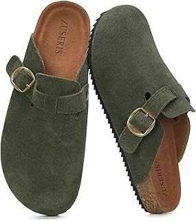 Women's Men's Suede Clogs Leather Mules Cork Footbed Sandals Slip on Comfort Potato Shoes with Arch Support