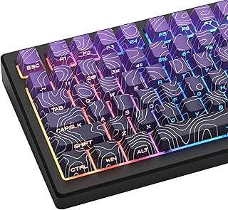 Womier PBT Keycaps Set 130 Keys, Custom White Japanese Keyboard Doubleshot Dye Sub Side Print Shine Through Keycaps 60 65 75 100 Percent, Cherry Profile, Gradient Purple Topographic