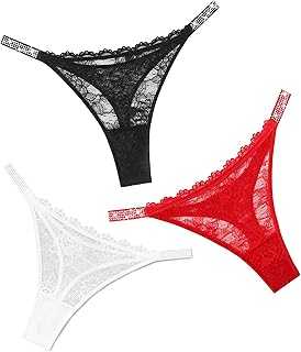 Lace Thongs for Women with Rhinestone-Embellished Strap Cheeky Underwear Sexy Panties 1-3 Pack
