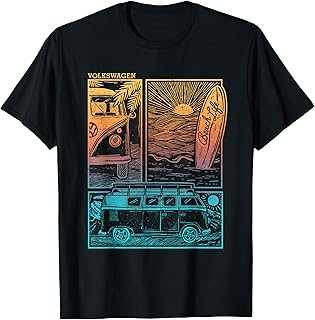 Volkswagen Beach Life Camper Sunset Doodle T-Shirt for Men Women