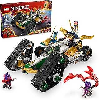 NINJAGO Ninja Team Combo Vehicle, 4 in 1 Ninja Playset for Kids with Glider, Off-Road Racer and 2 Motorcycle Toys, Birthday Gift for Boys and Girls, Ninja Toy with 6 Minifigures, 71820