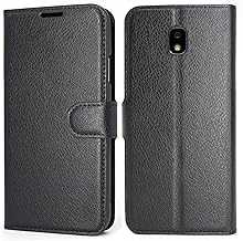 Samsung Galaxy J7 2018 Case Wallet, Galaxy J7 Star/Crown/Refine/Top/Aura Case Cover Black for Men with Card Holder Kickstand Slim PU Leather Flip Protective Case for Samsung Galaxy J7 2018