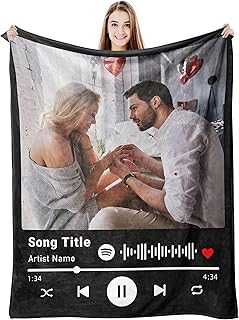 Ships Next Day Custom Spotify Code Music Blanket, Personalized Throw Blanket with Picture for Couple Girlfriend Boyfriend Wife Husband, Customized Photo Blanket Gifts for Birthday Wedding Anniversary
