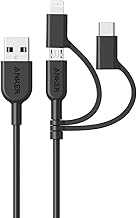 Powerline II 3-in-1 Cable, Lightning/Type C/Micro USB Cable for iPhone, iPad, Huawei, HTC, LG, Samsung Galaxy, Sony Xperia, Android Smartphones, iPad Pro 2018 and More(3ft, Black)