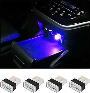 4 PCS USB LED Car Interior Atmosphere Lamp, Plug-in USB Decor Night Light, Portable Auto Ambient Lighting Kit, Universal Vehicle Interior Accessories for Most Cars (Blue)