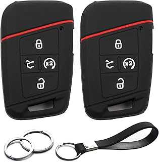 2pcs Compatible with VW Volkswagen Tiguan Taos Atlas Jetta Passat Arteon Atlas Cross Sport Golf Alltrack Smart 5 Buttons Key Fob Cover Case Key Chain Protector Keyless Entry Remote Holder